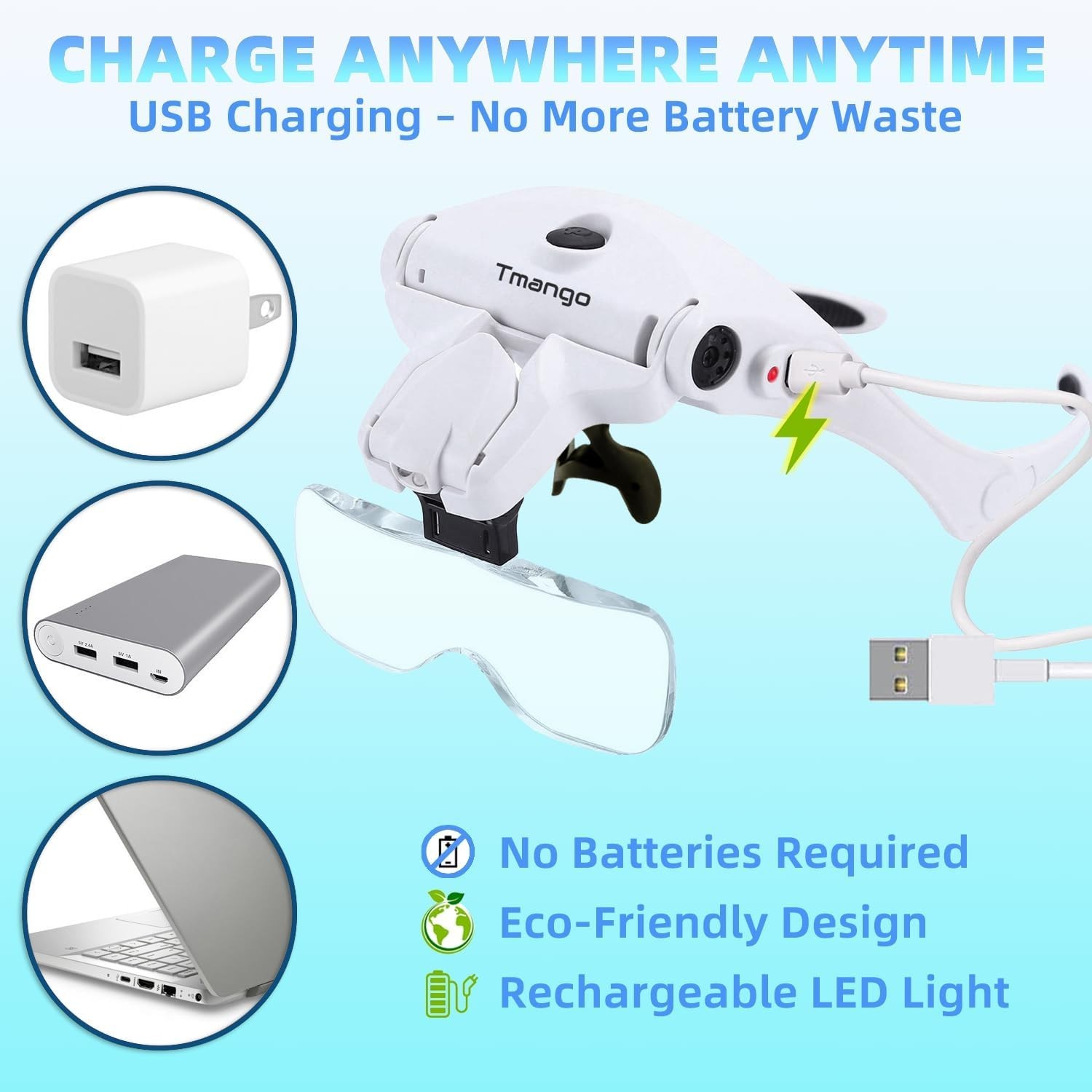 Rechargeable Lighted Headband Magnifier 3.5X Hands-Free Jewelry Watch Repair