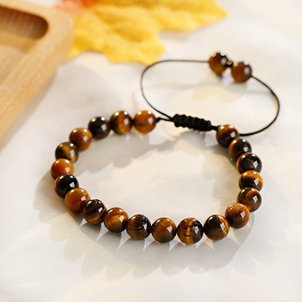 8MM Natural Tiger Eye Stone Braided Beaded Bracelet Men Party Fashion Jewelry