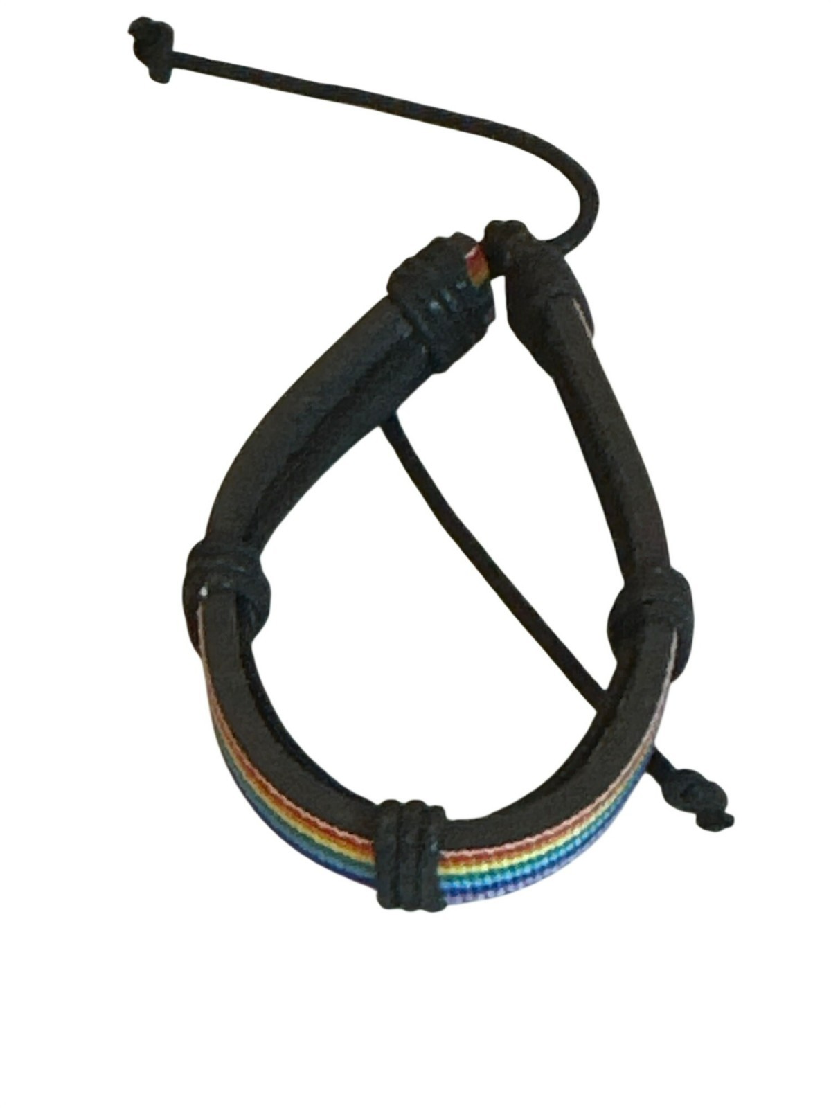 Handmade Rainbow Pride Adjustable Leather Bracelet Unisex 1/4″ Band Pride Month