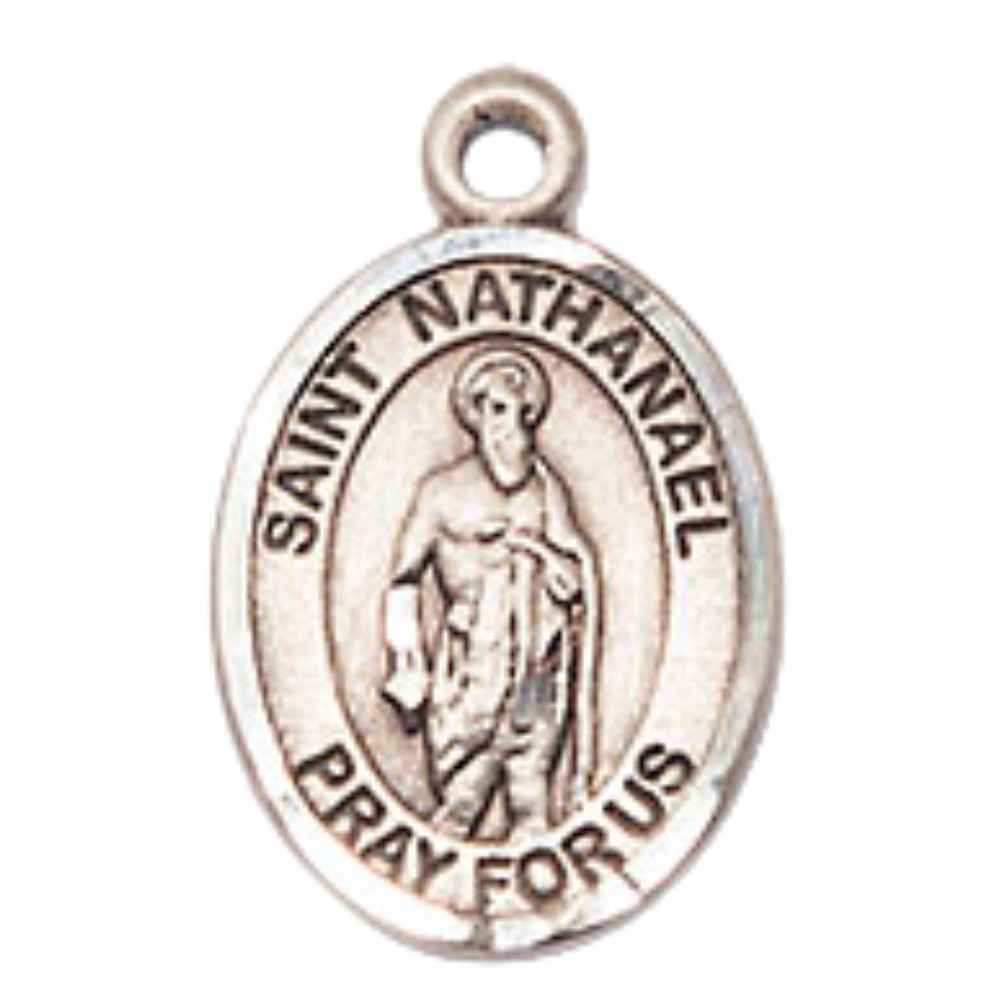 Small Pewter Saint Nathanael Medal Pendant 18″ Lobster Claw Chain Necklace