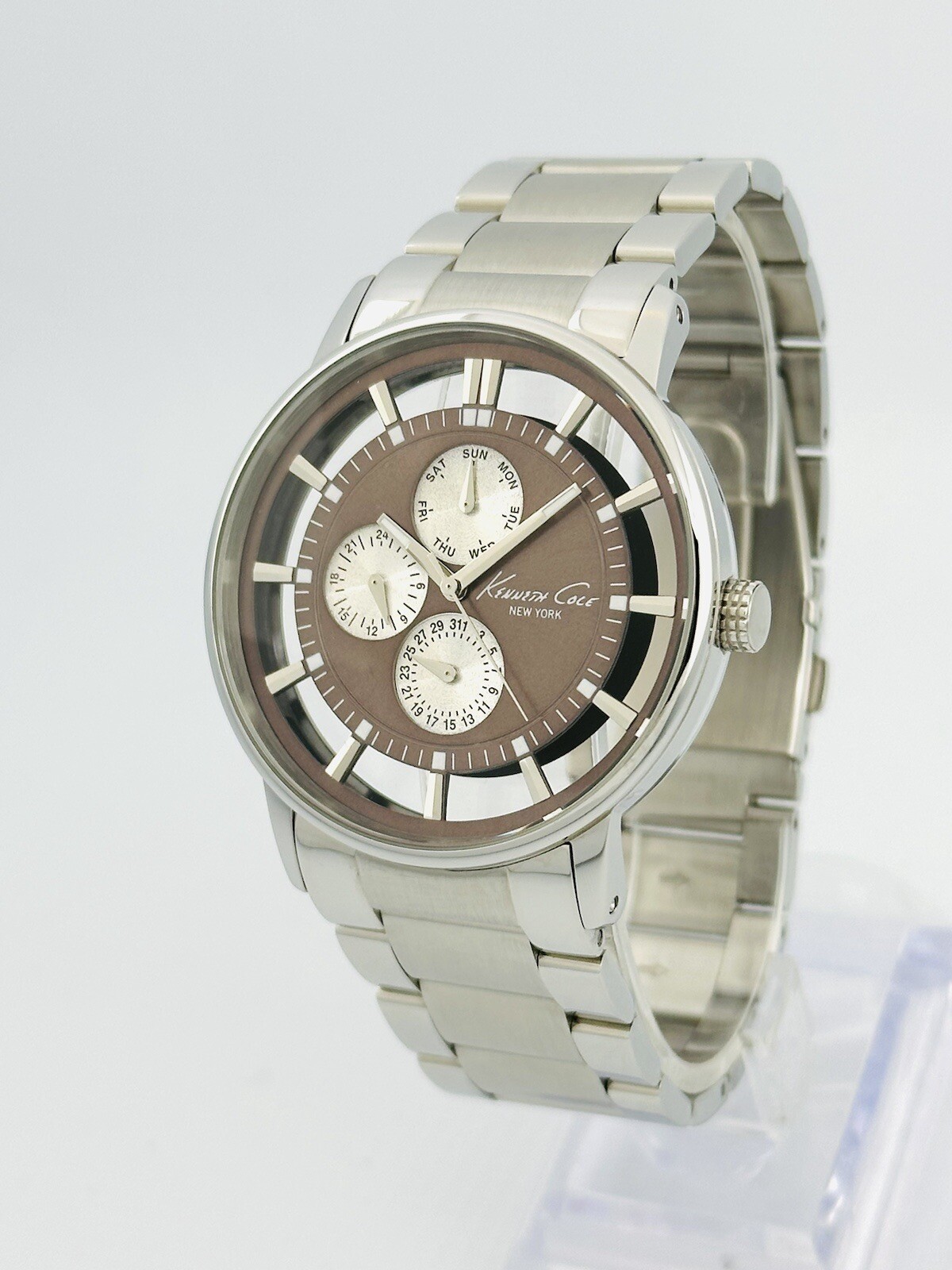 Kenneth Cole KC9114 Men’s Iron Brown Transparent See-Through Dial Steel Watch