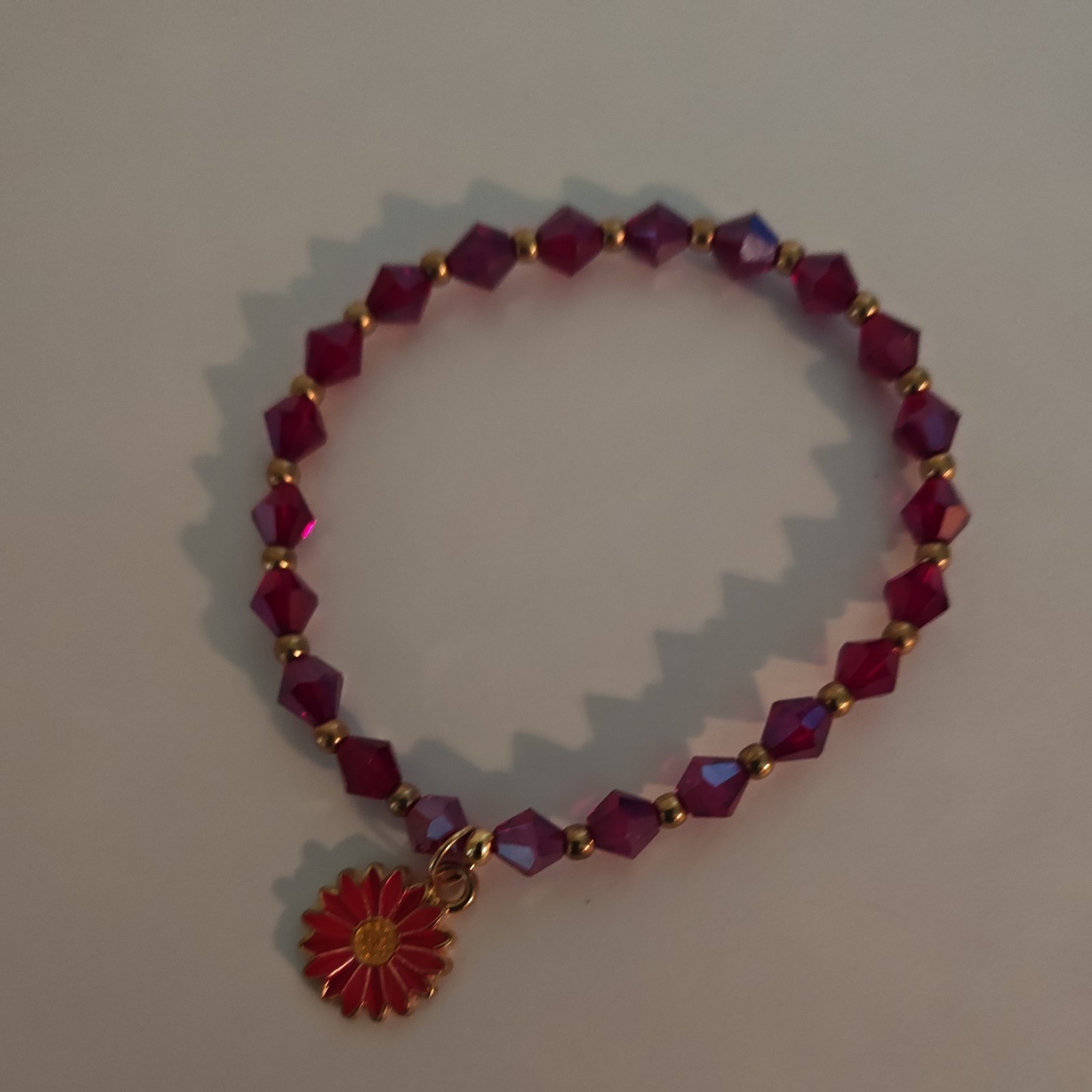 Crystal Beaded Stretch Bracelet, Flower Charm, Multicolor Flowers. 6 1/2 16.5cm