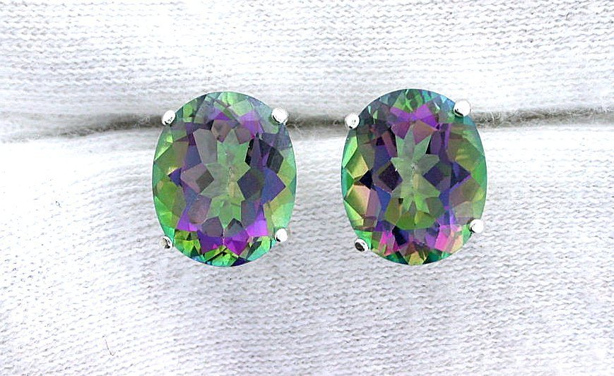 11×9 Oval Mystic Topaz Gemstone Gem Stone Sterling Silver Earrings EBS6693