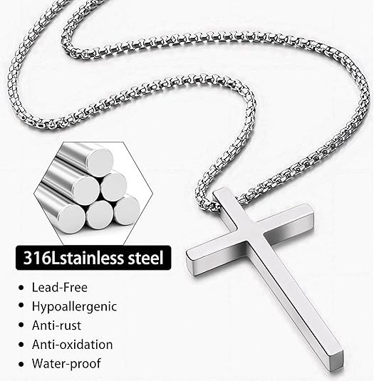 Collar con colgante de cruz de plata para hombre y mujer cadena acero inoxidable