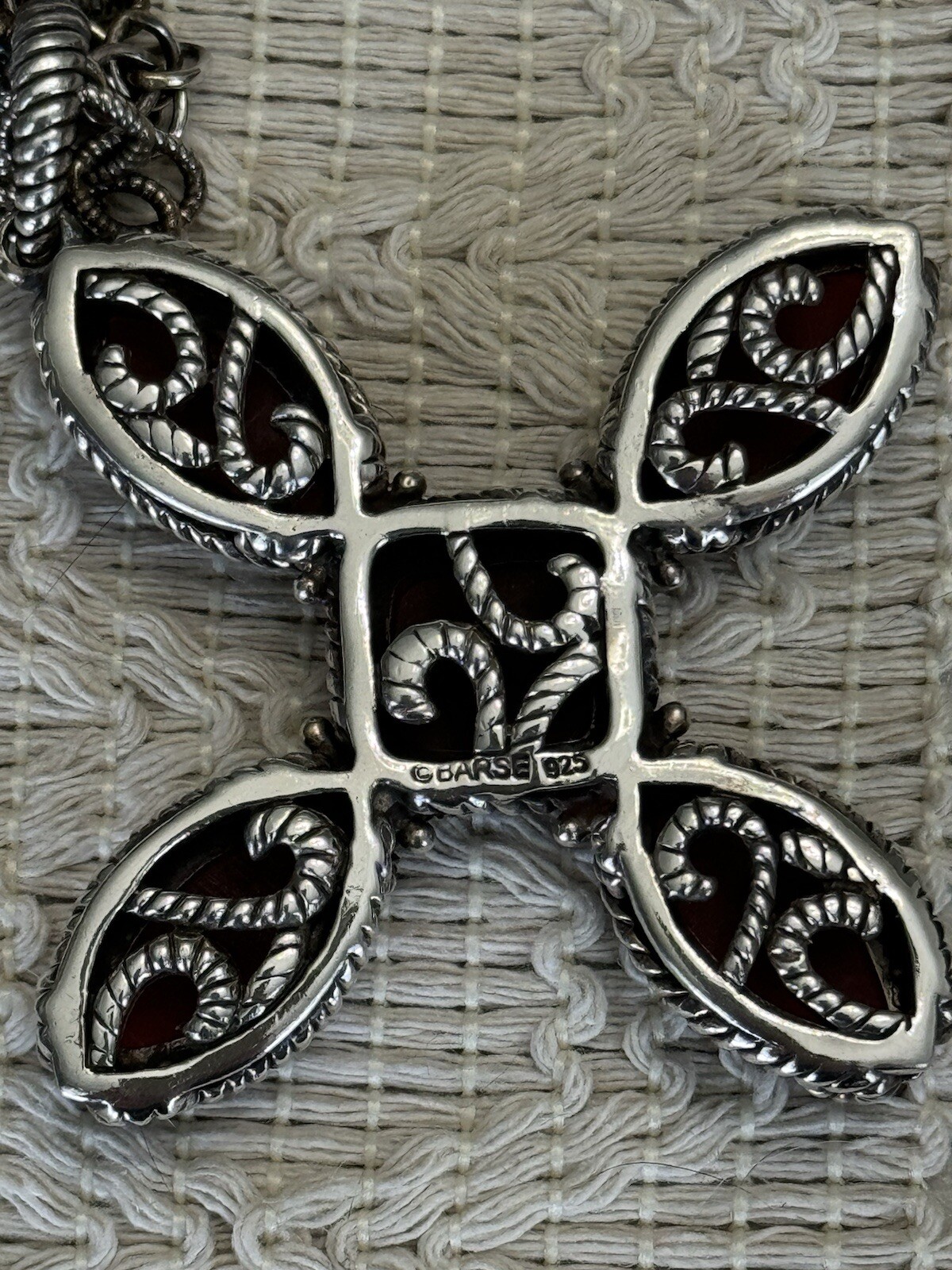 Barse Sterling Silver 925 Multi Strand Cross Necklace 80 grams Carnelian Scrap