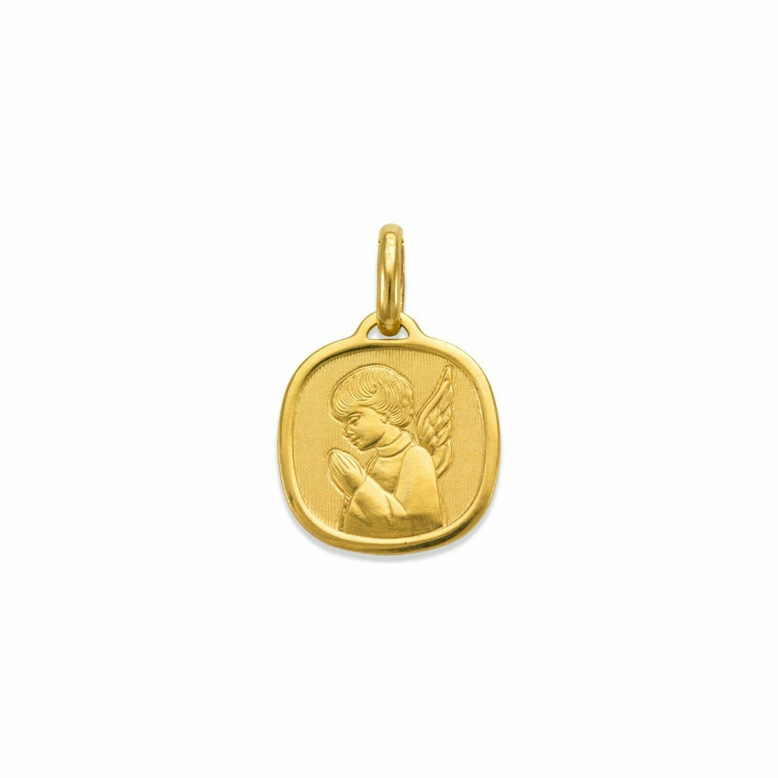 Guardian Angel Pendant Charm Real 14K Solid Gold Religious Protection Medallion