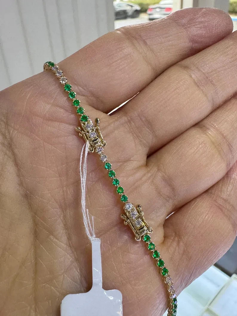 4Ct Round Lab-Created Emerald & Moissanite Tennis Necklace 925 Sterling Silver