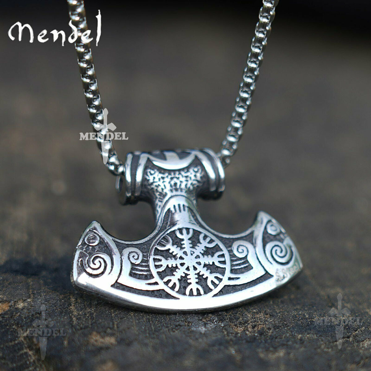 MENDEL Mens Stainless Steel Norse Viking Compass Ship Vegvisir Pendant Necklace