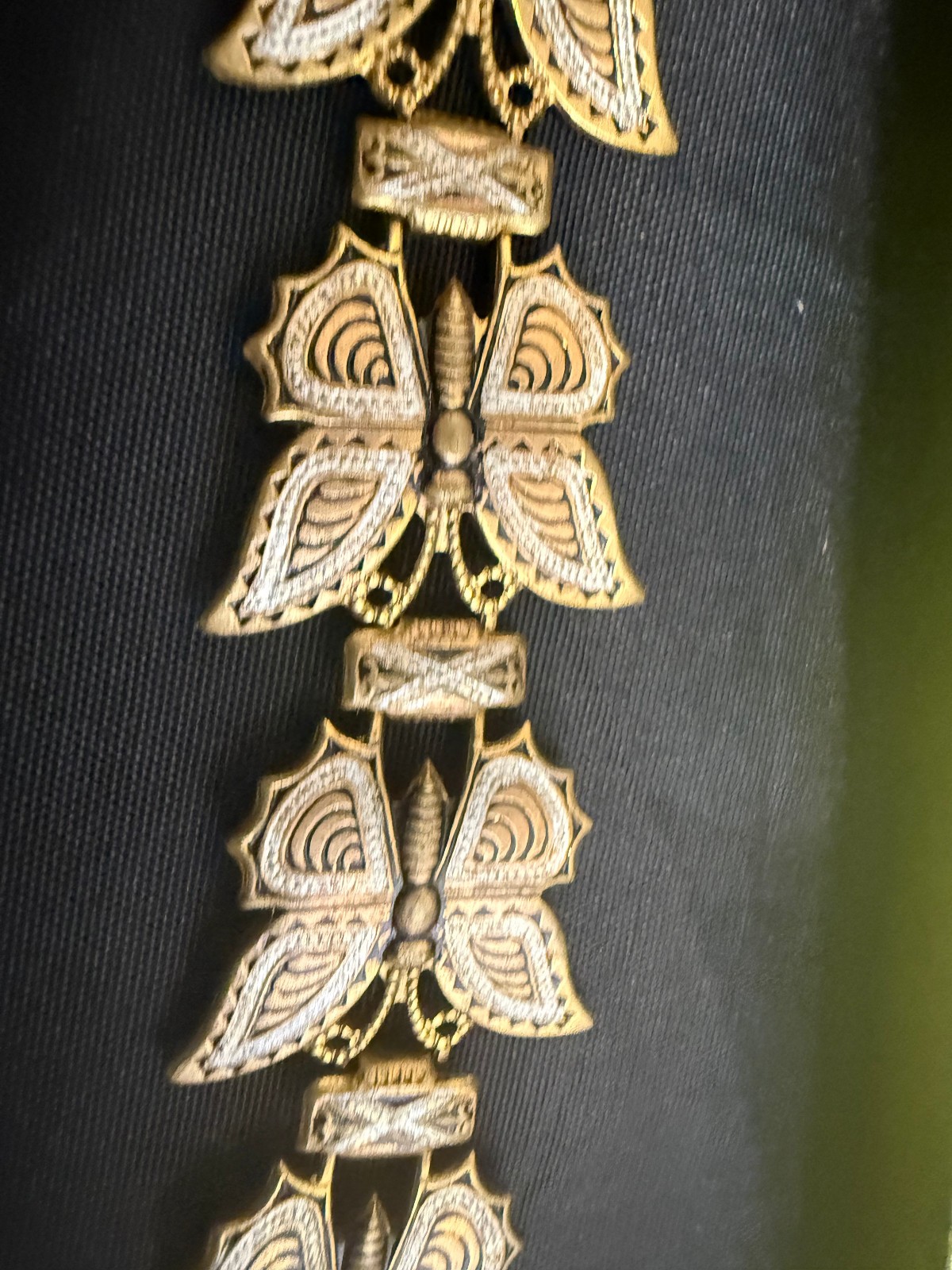 Vintage Articulated Butterfly Panel Bracelet Gold Silver Tone 7.5 Inch