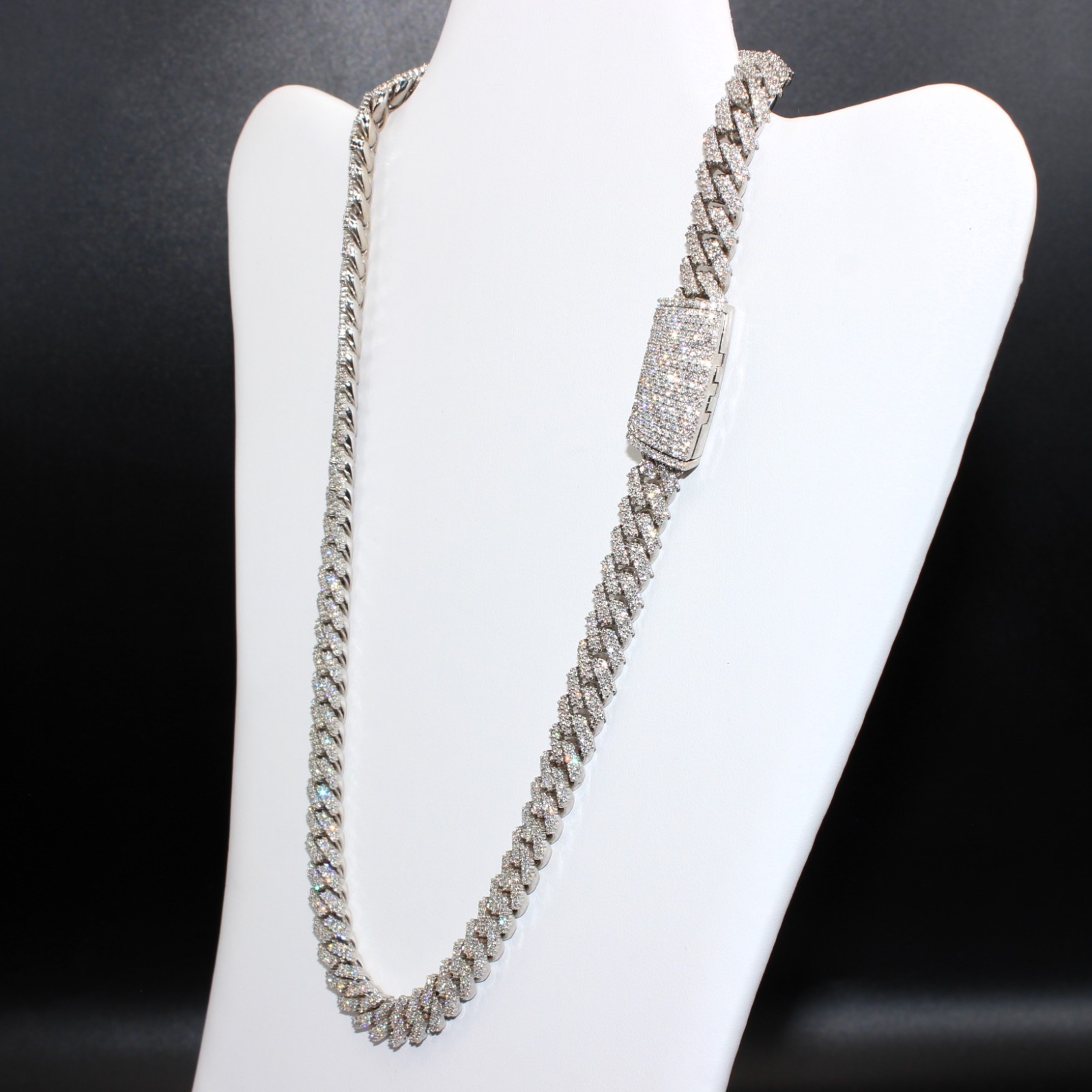 White Gold Cuban Link Chain 20” 10mm Approx. 20ct Real Diamond 129g Necklace