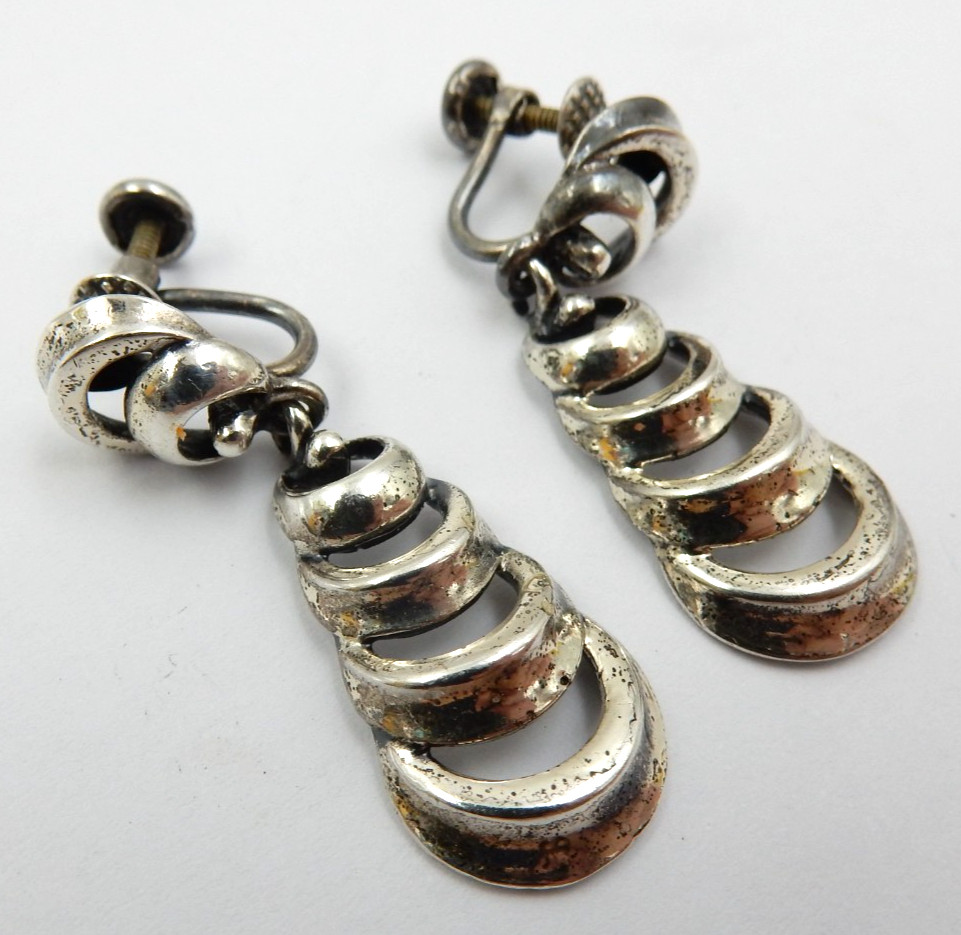 VINTAGE DANECRAFT STERLING SILVER RIPPLE WAVES SCREW BACK EARRINGS, 8.8 GRAMS