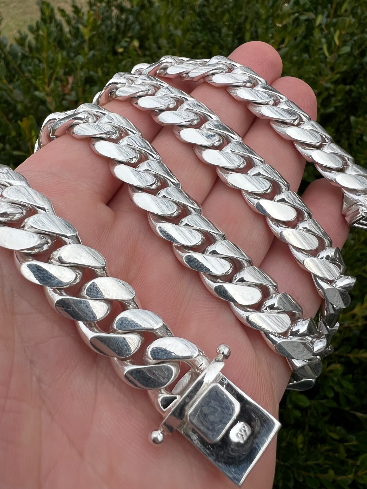 Real Handmade Tight Link Miami Cuban Chain Bracelet Or Necklace In 999 Silver