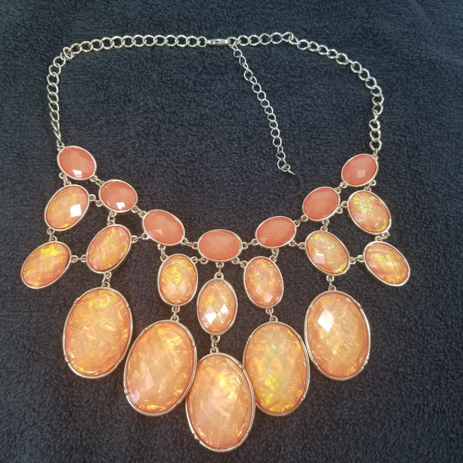 Charming Charlie Shiny Peach Lucite Gold Tone Bib Collar Necklace