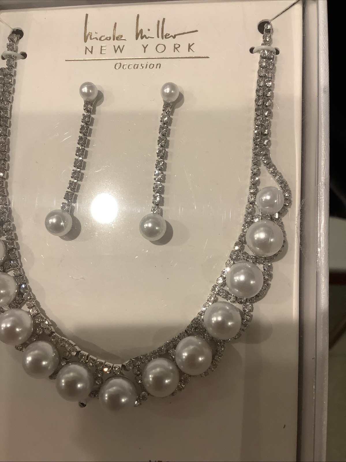 NEW Nicole Miller NY Special Occasion Wedding Necklace Earring Set 15″& 3″