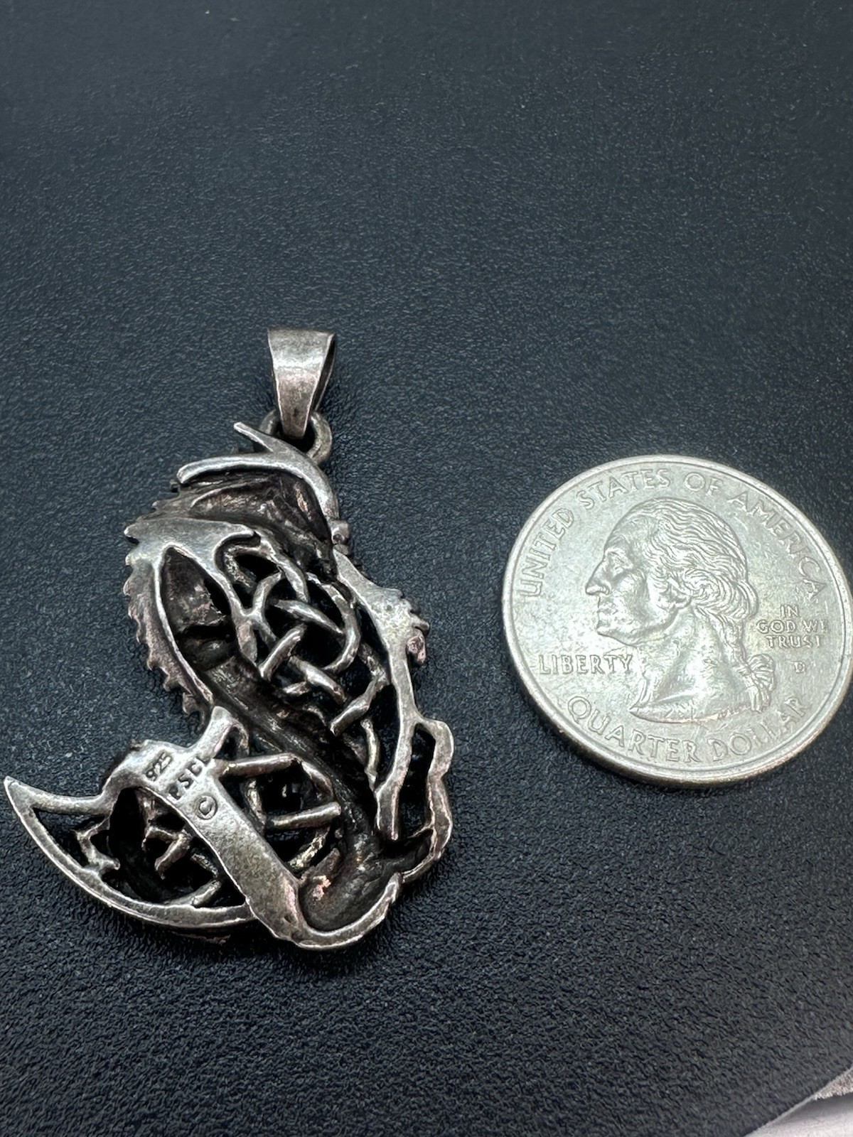 Sterling Silver Peter Stone Signed Dragon Heavy Pendant 10.2 Grams PSCL Moon