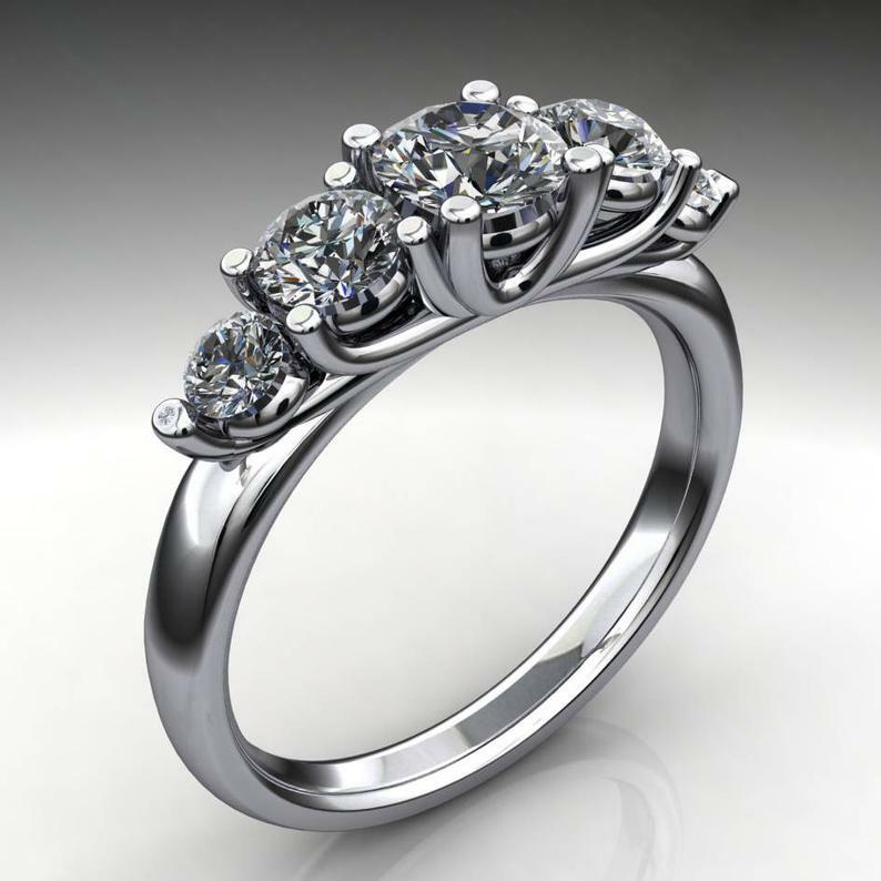5 Stone Anniversary Wedding Ring Band 2ct Simulated Diamond White Gold Plated