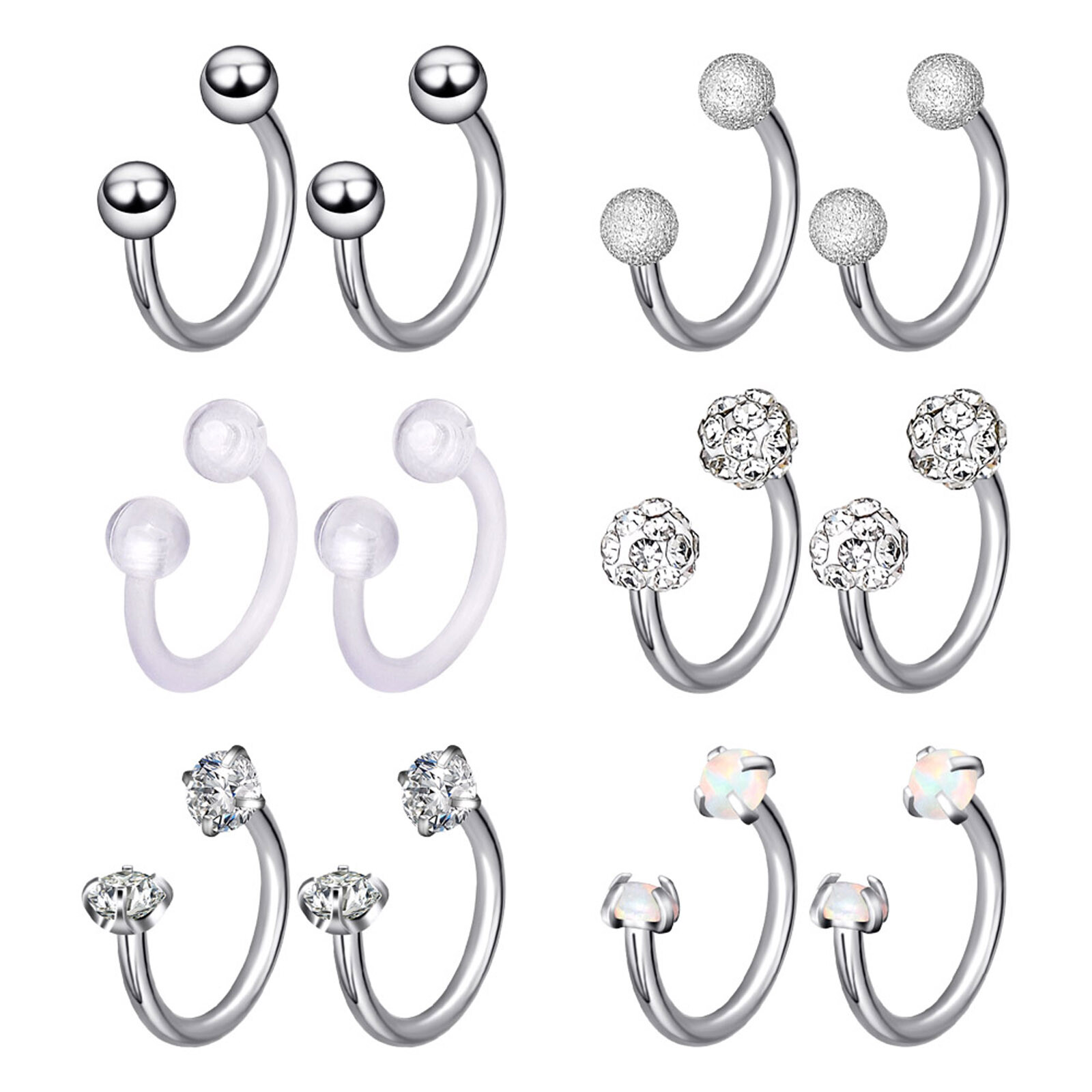 Surgical Steel 16G Septum Hoop Rings 12-18PCS Nose Cartilage Helix Earring Kit