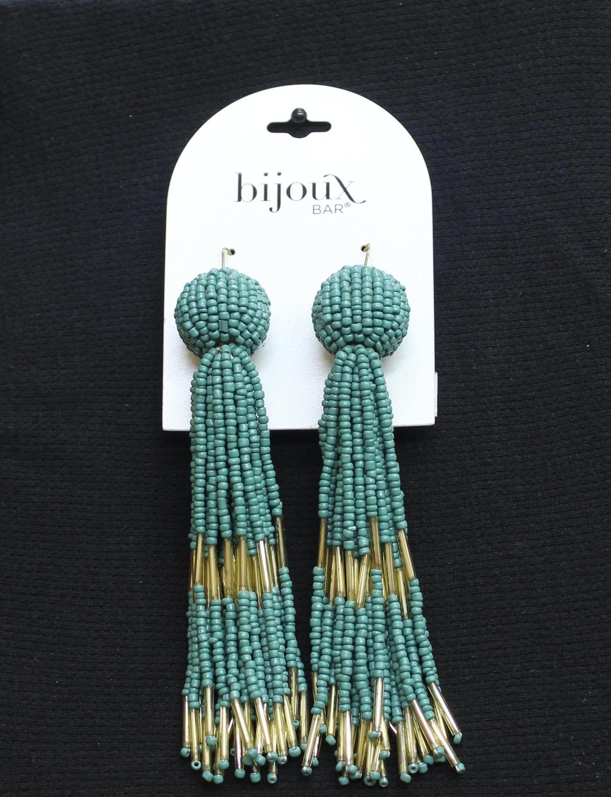 Bijoux Bar Seed Beaded Ball Tassel Cluster Dangly Earrings Turquoise Blue 5″