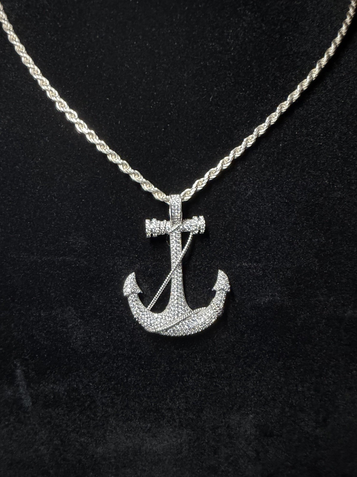 925 Sterling Silver CZ Anchor Pendant | 9g | Read Description