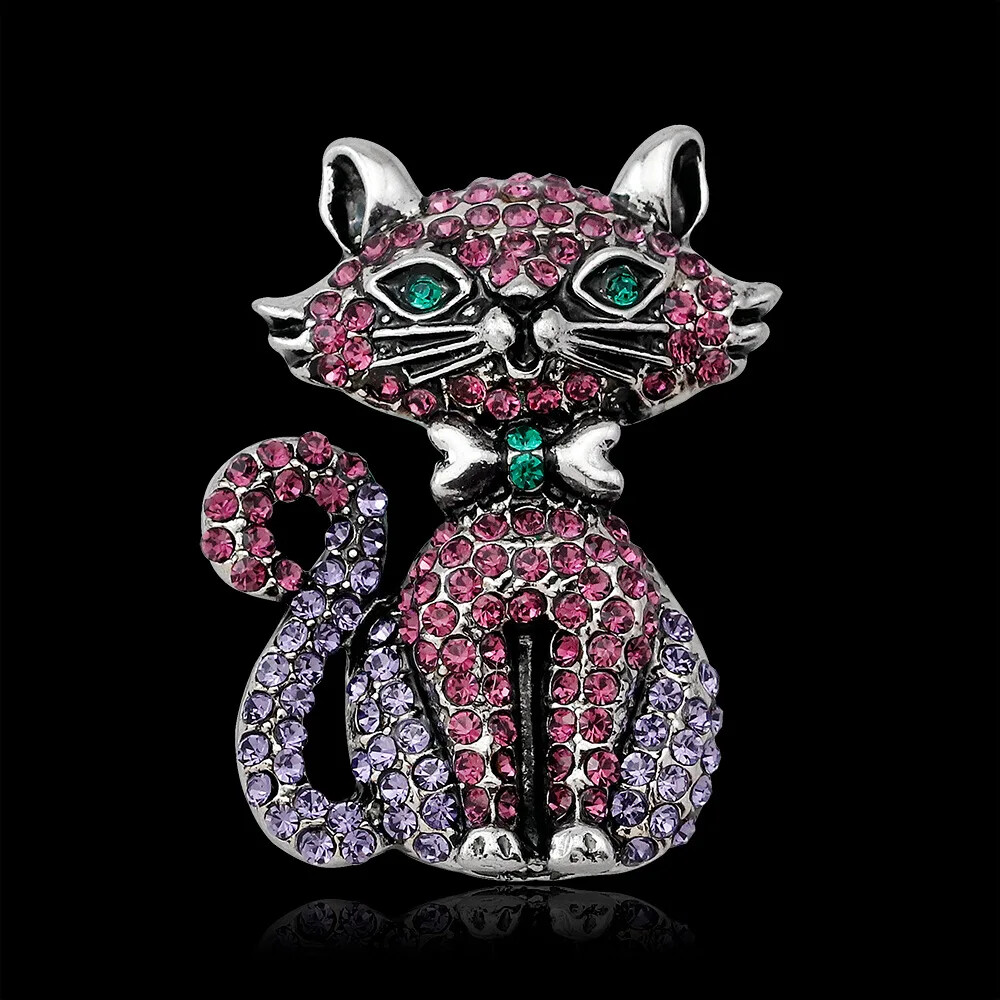 Fashion Animal Cat Brooch Cute Pink Kitten Pin Jewelry for Women
