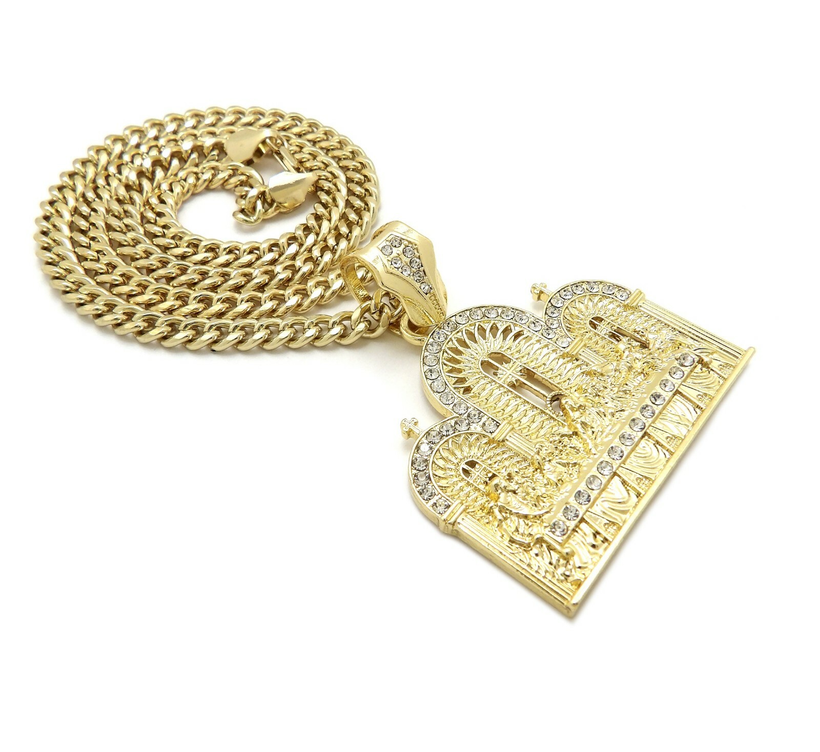 Hip Hop Gold PT Last Supper Pendant & Box / Franco / Cuban Chain Bling Necklace