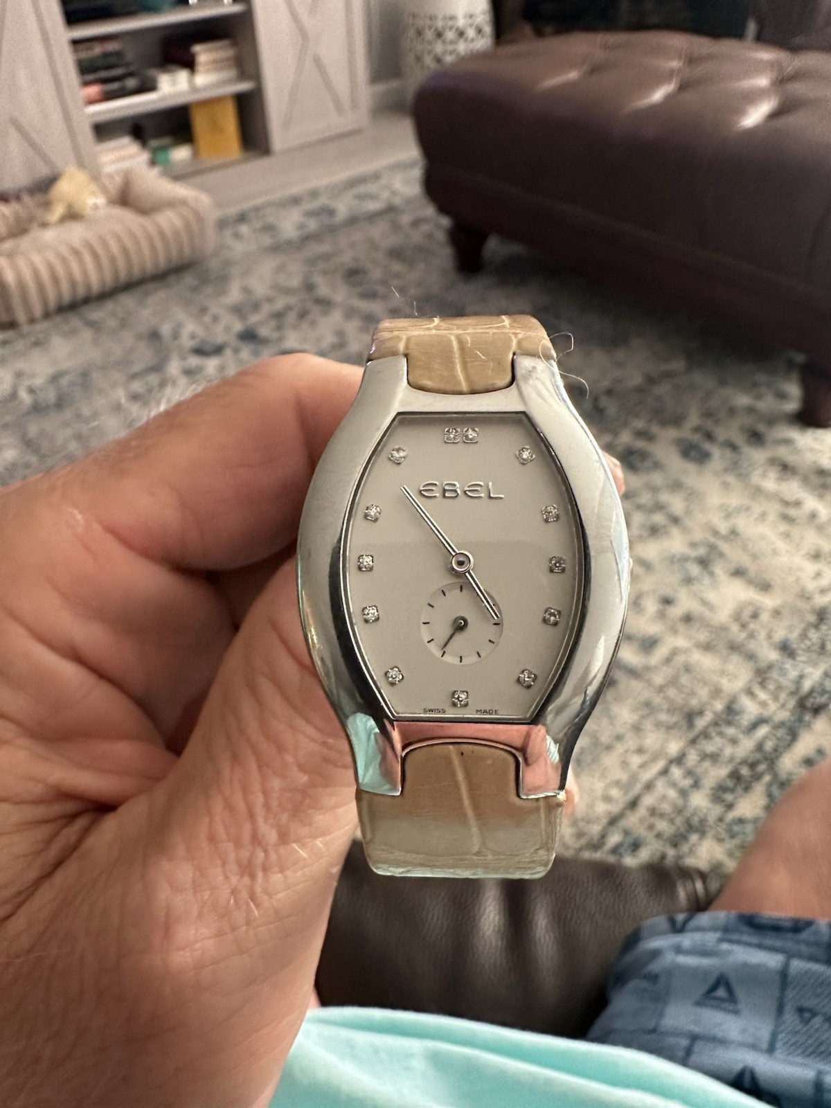 EBEL Beluga Tonneau Women’s Quartz Watch, SS Case, Silver Dial, Diamond, Beige