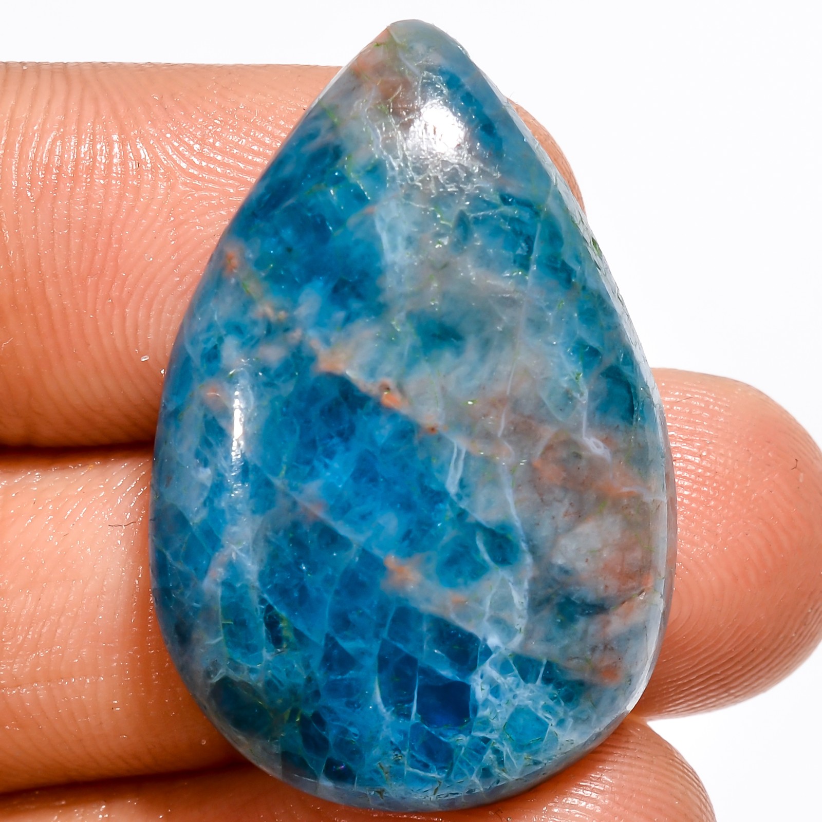 Neon Blue Apatite Pear Shape Cabochon Loose Gemstone 38.5 Ct 30X20X7 mm GC-28010