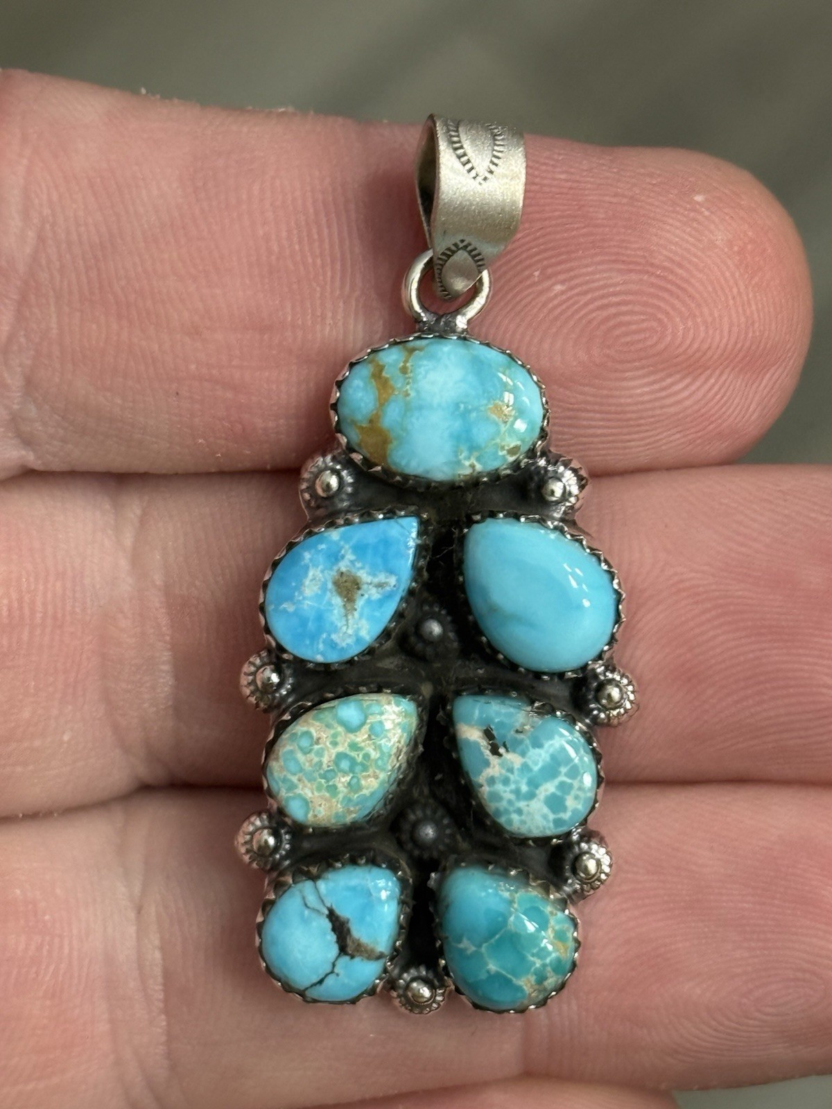STERLING SILVER SIERRA BELLA WHITE WATER MIX TURQUOISE BAR CLUSTER PENDANT .925