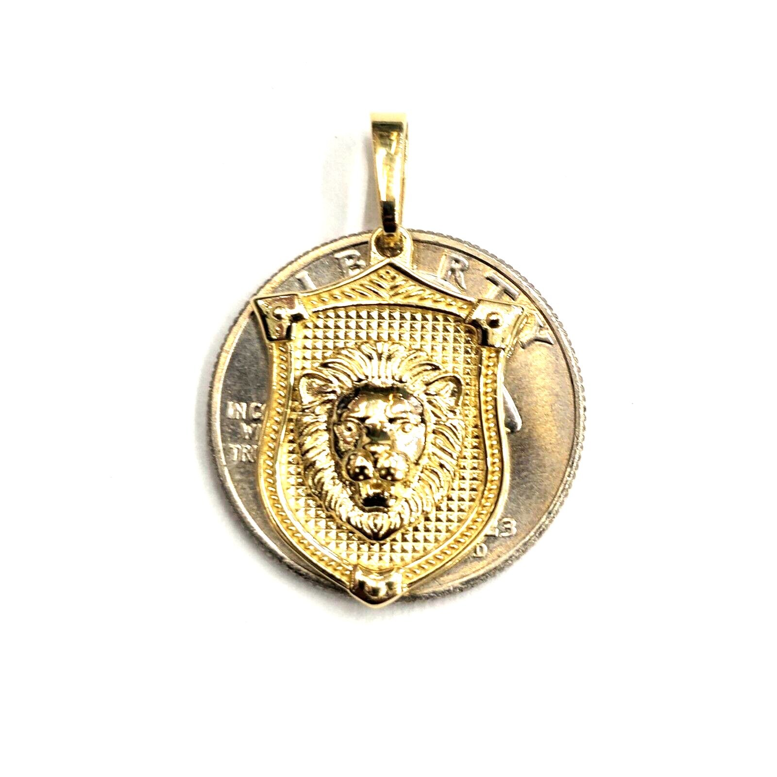 14k yellow solid Gold lion Leo head face shield Pendant charm fine jewelry 3.8g