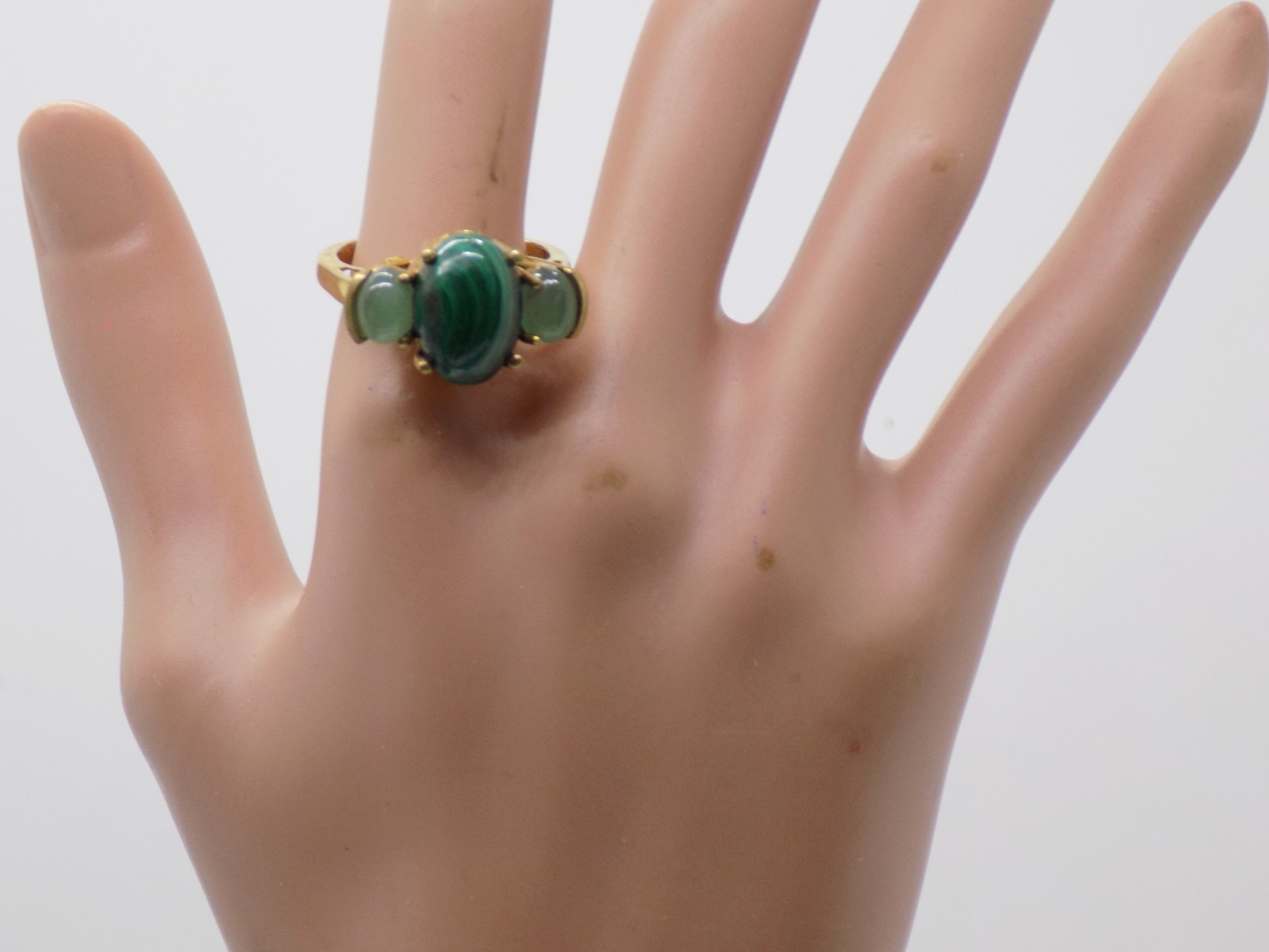 Karis STS Malachite Jade Ring Gold Plate size 9.75