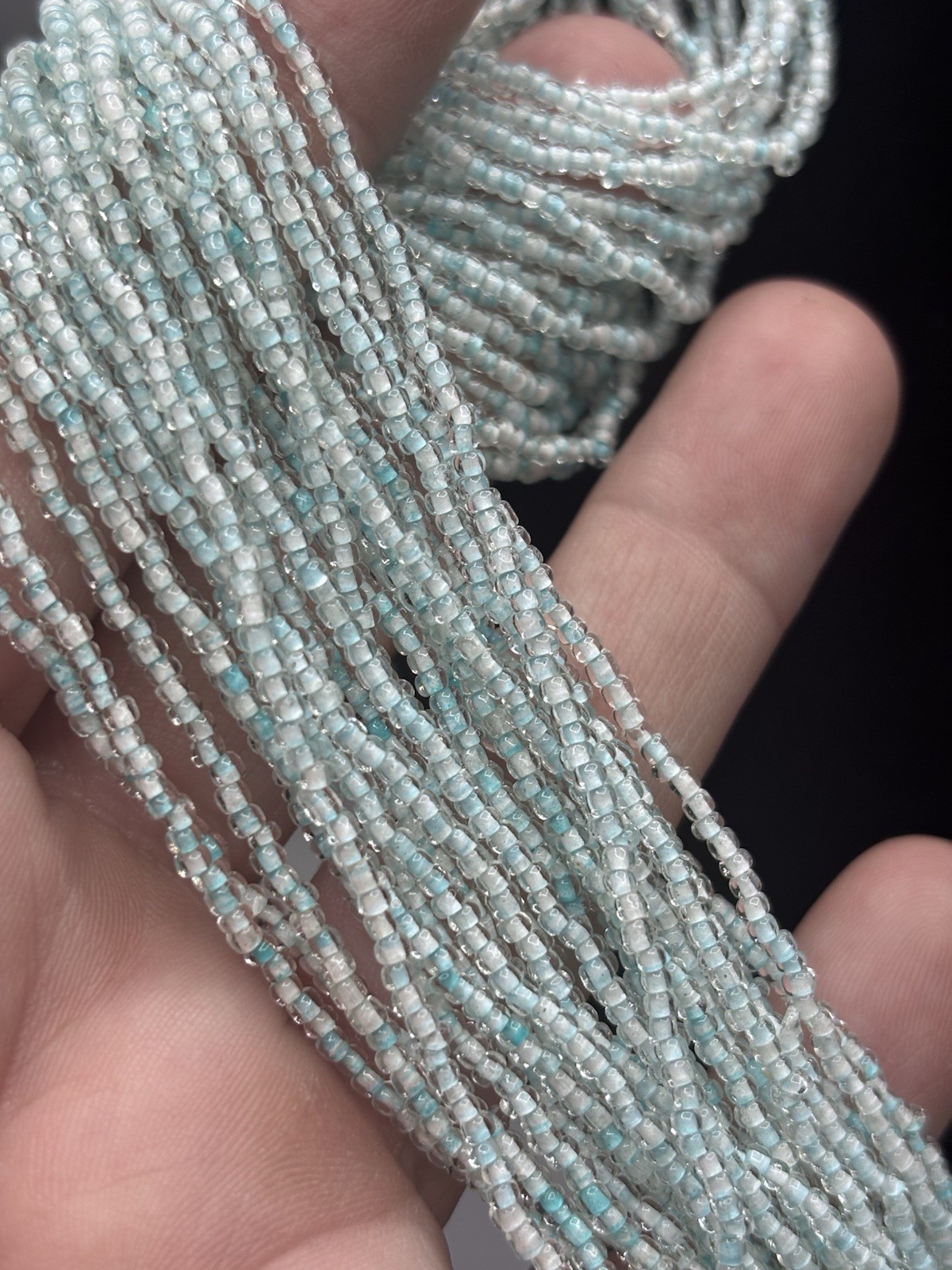 Vintage Glass Seed Bead Aqua Multi Strand Statement Necklace W/ Earrings 50’s