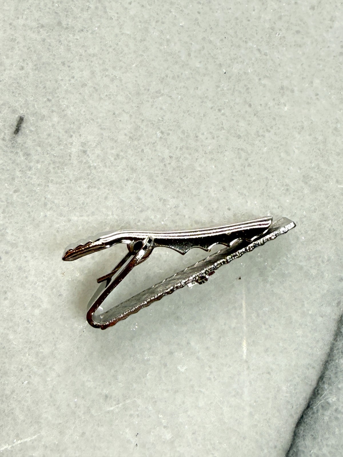 Vintage Silver Tone Men’s Tie Bar Brushed Finish with Cross