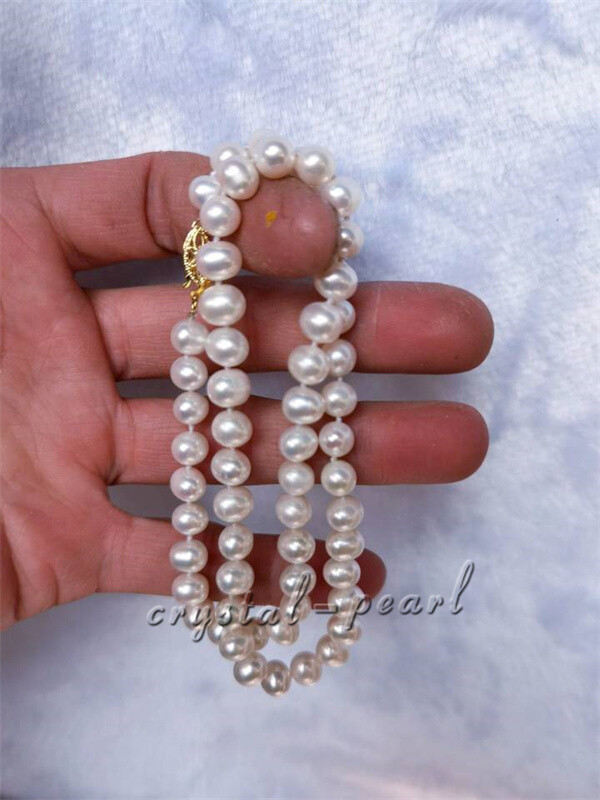 30″ AAAA Japanese Akoya 7-7.5 mm white pearl Necklace 14K Yellow Gold