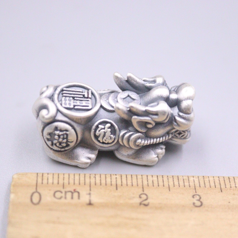 Real 999 Fine Silver Wealth Pixiu With 福 Pendant 足银999 1.25inch L