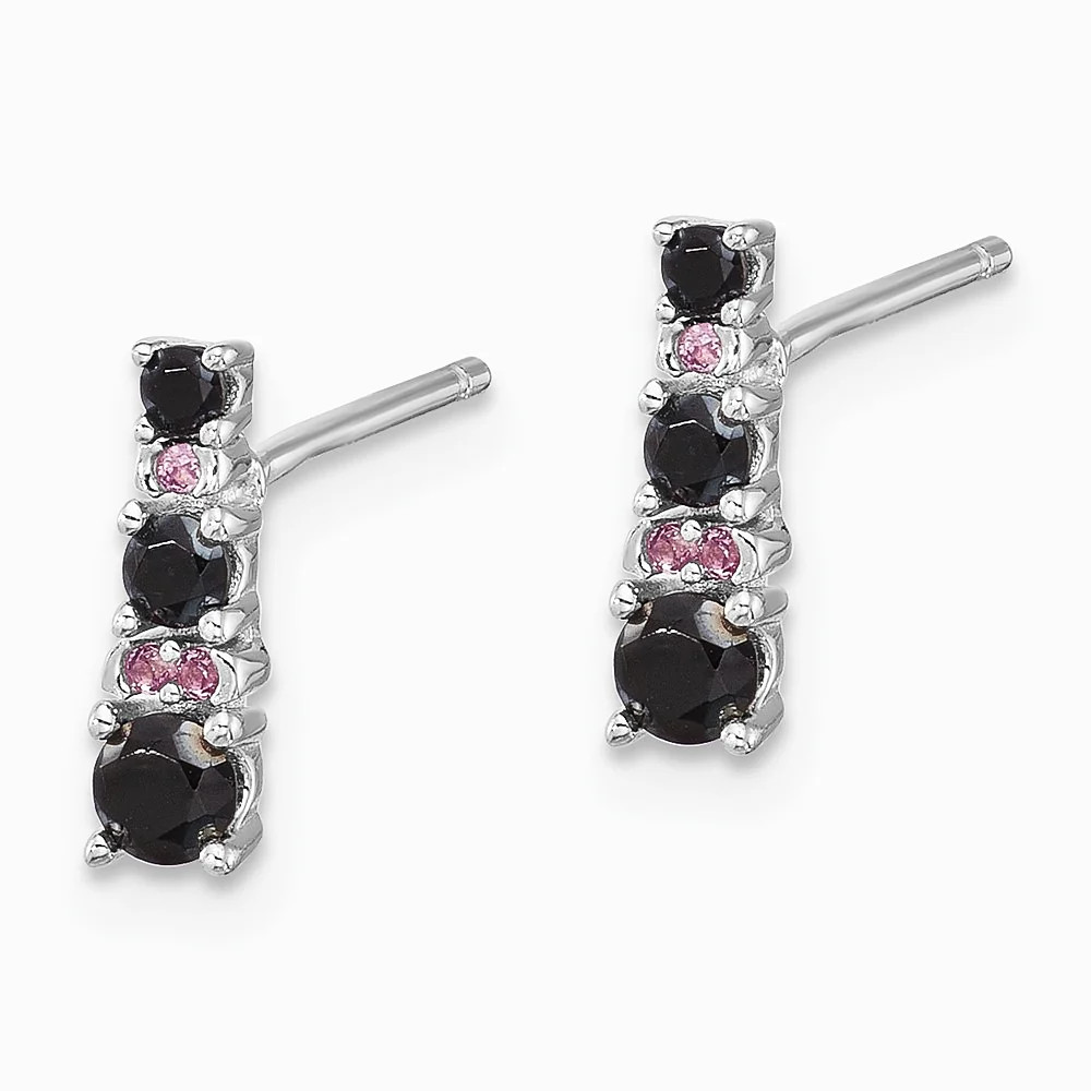 Sterling Silver RH-Plated Black Spinel/Created White Sapphire Post Earrings