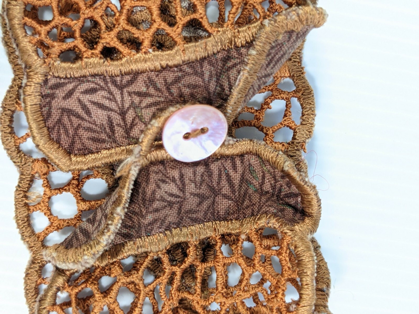 Artisan Crochet Style Brown Leaf Arrowhead Wide Band bracelet 7.5 Inches
