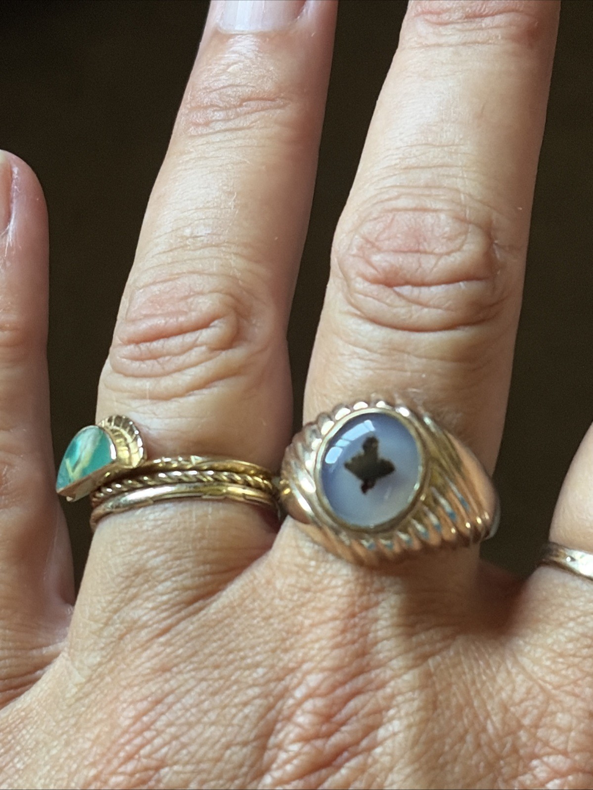 Vintage 1/20 10k Gold Filled Ring Dendritic Stone size 8.75