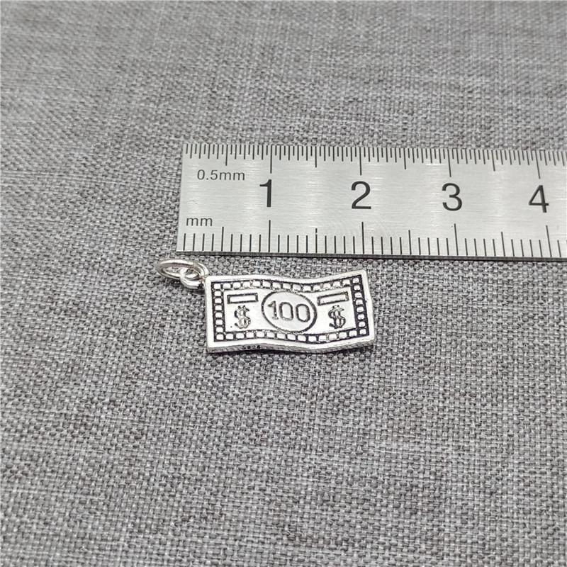 2pcs of 925 Sterling Silver One Hundred Dollar Bill Charms Pendants 2-Sided