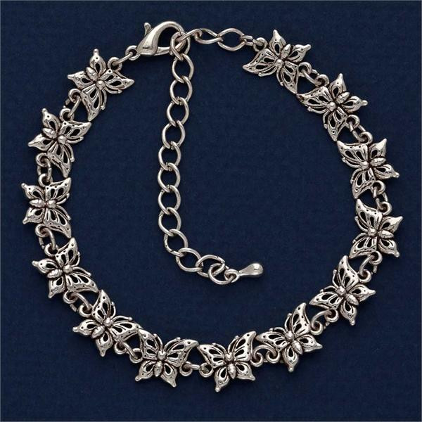 Antique Silver Plated Butterfly Anklet If needed the length can be Adjestable