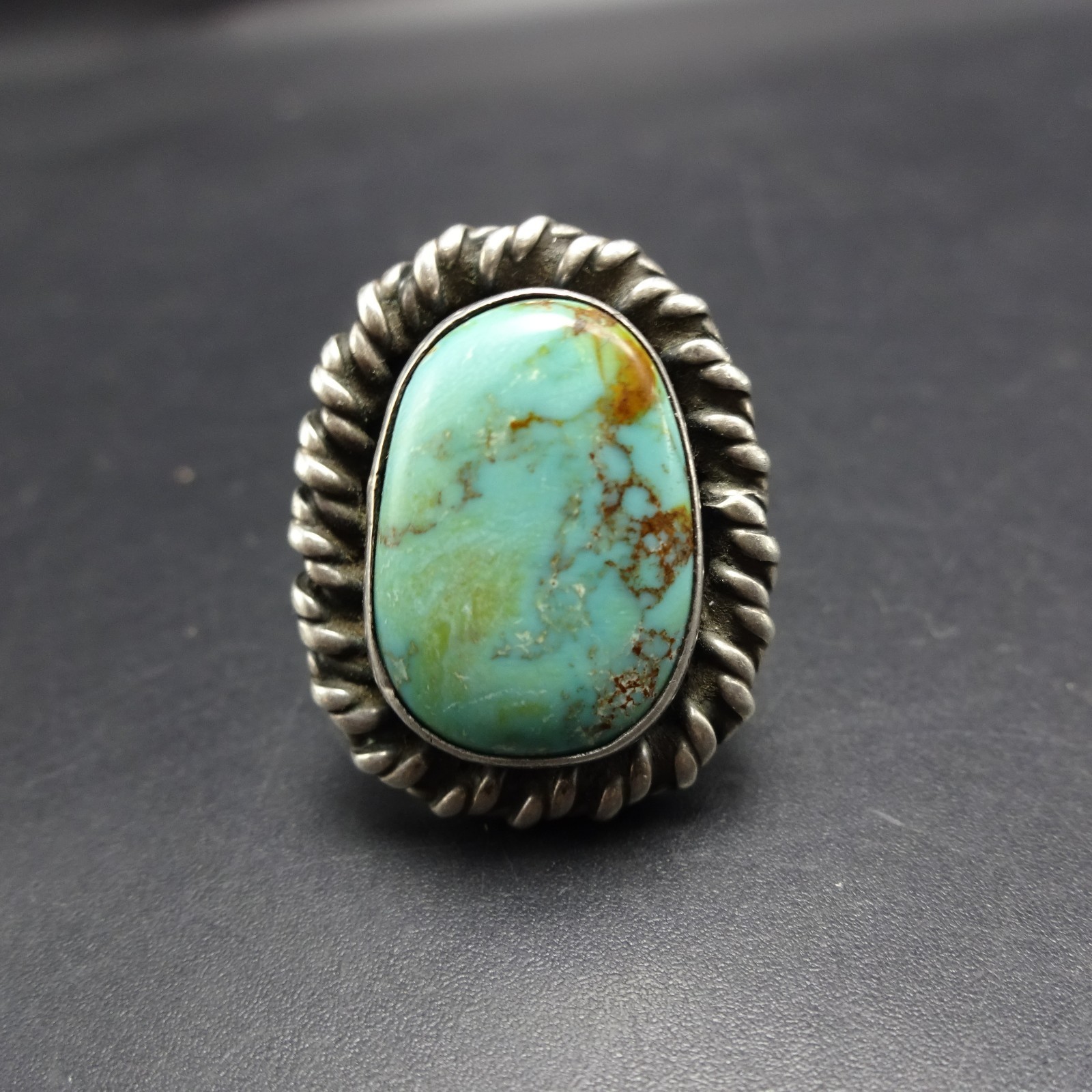 Old 1960s 1970s TURQUOISE Sterling Silver RING size 6.75 Vintage Pawn