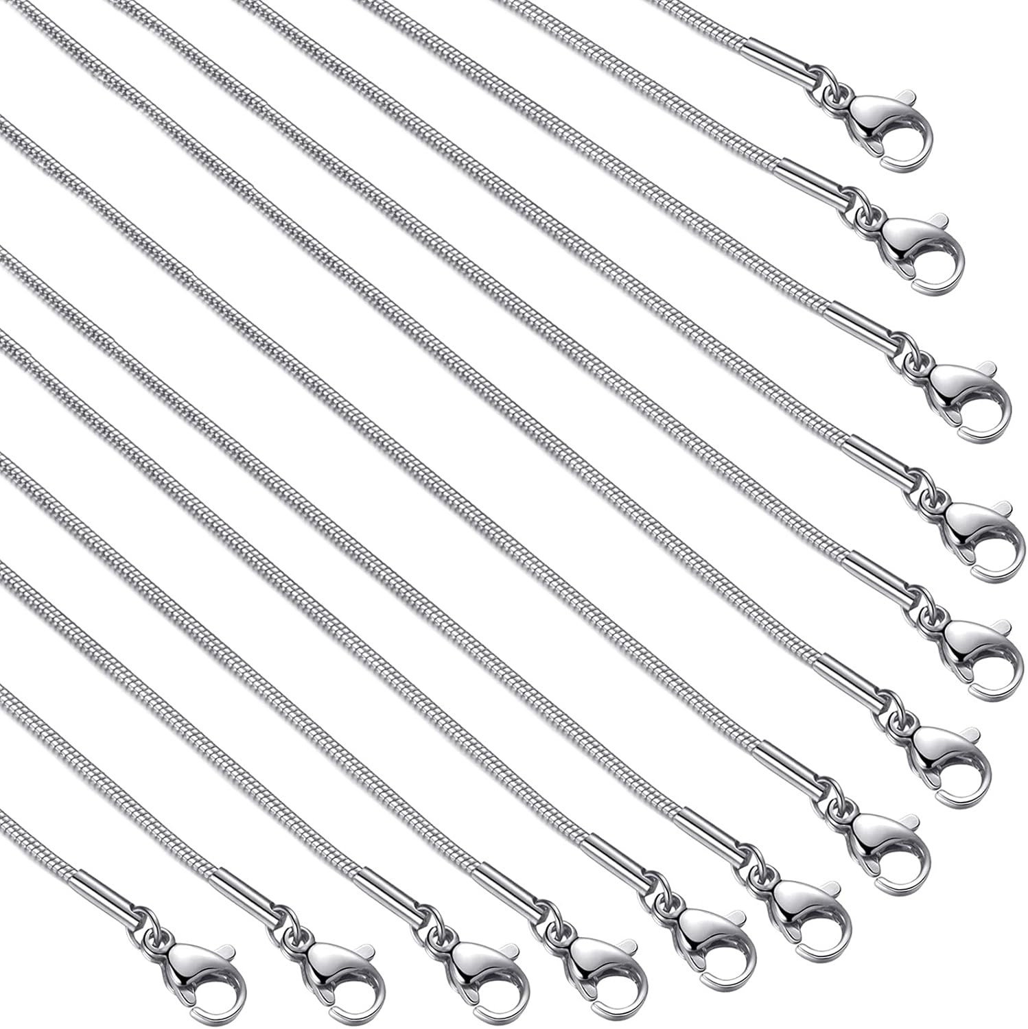 12 Pack Necklace Chains 18 Inches Stainless Steel Snake Chain Necklace