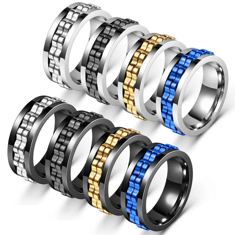 Anti Stress Stainless Steel Ring For Men Gear Chain Rotating Spinning Fidget Rin