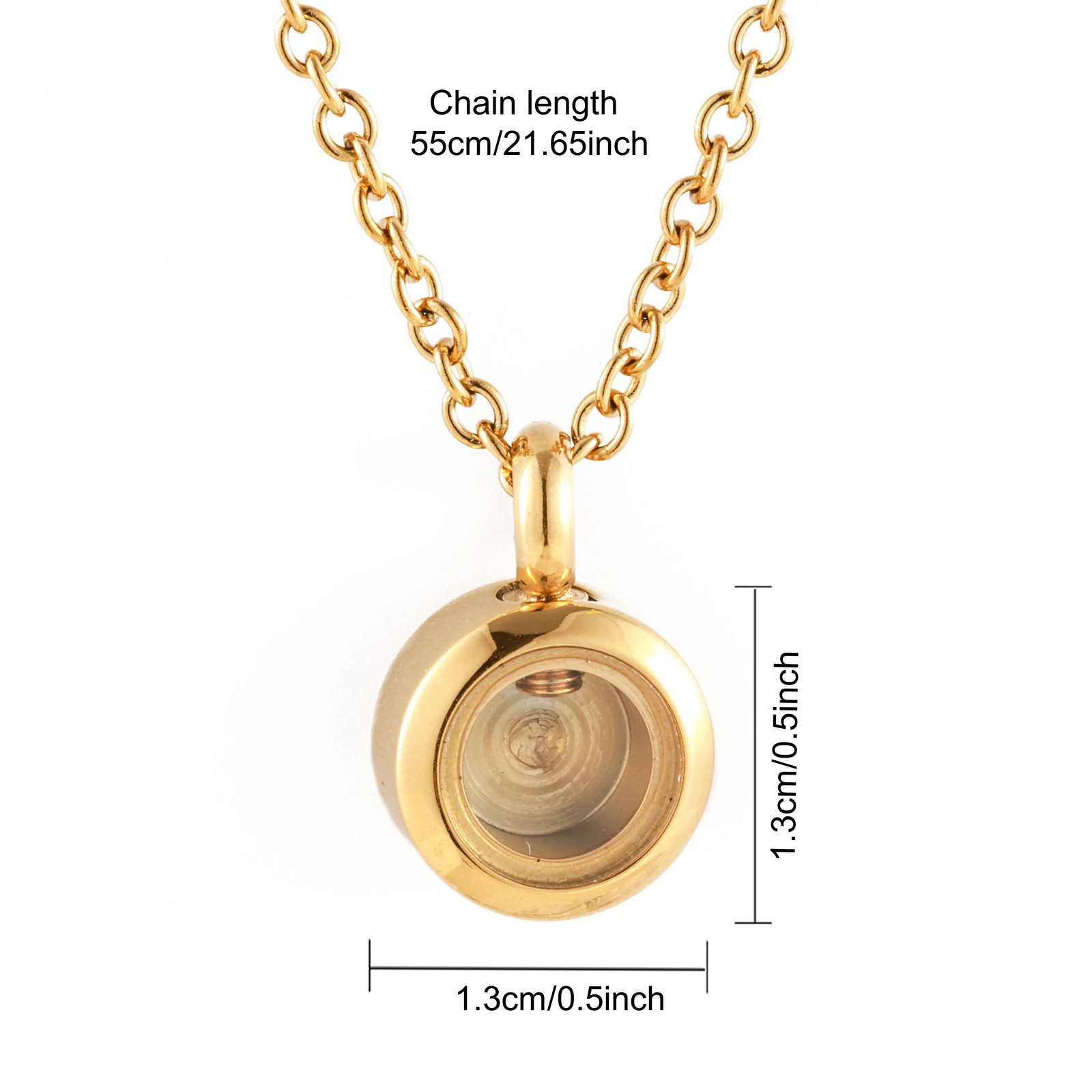 Round Stainless Steel Cremation Pendant Memorial Urn Necklace Jewelry