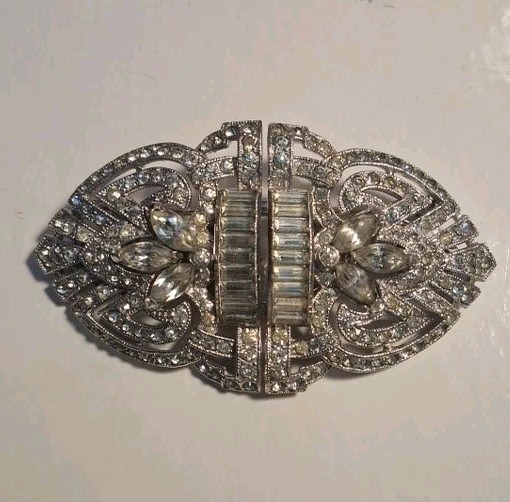 CORO DUETTE Brooch Dress Clip Set Rhinestone Art Deco 1930s RARE VERSION Signed