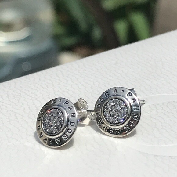 Brand New Genuine Pandora Signature Pandora Logo Stud CZ Earrings 290559CZ