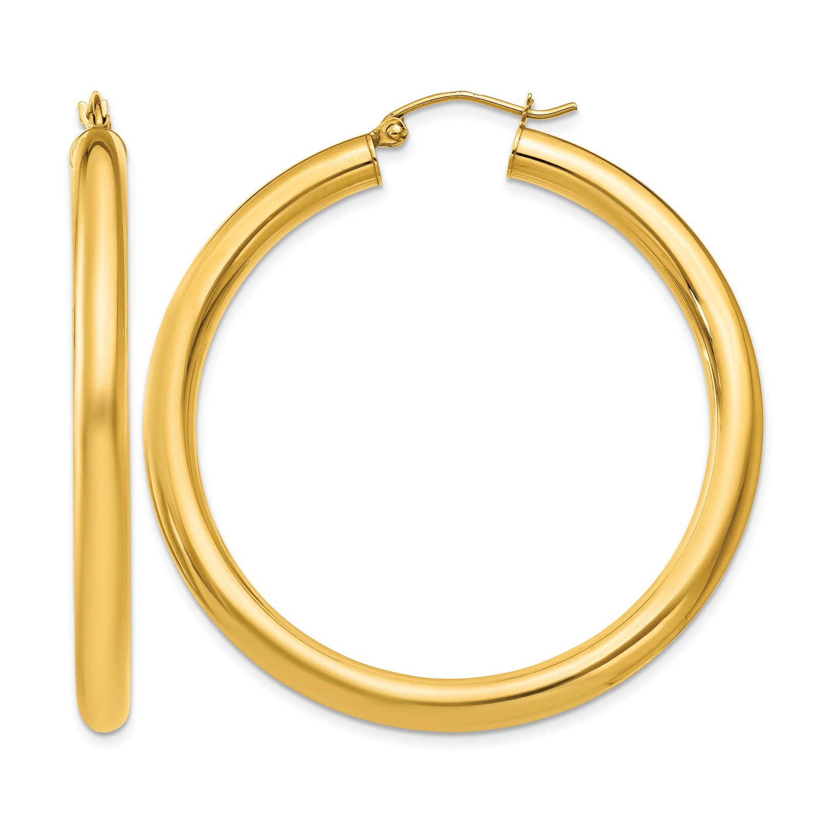 10K Yellow Gold 4MM Thick Medium Classic Hoop Earrings 1.8 Inches