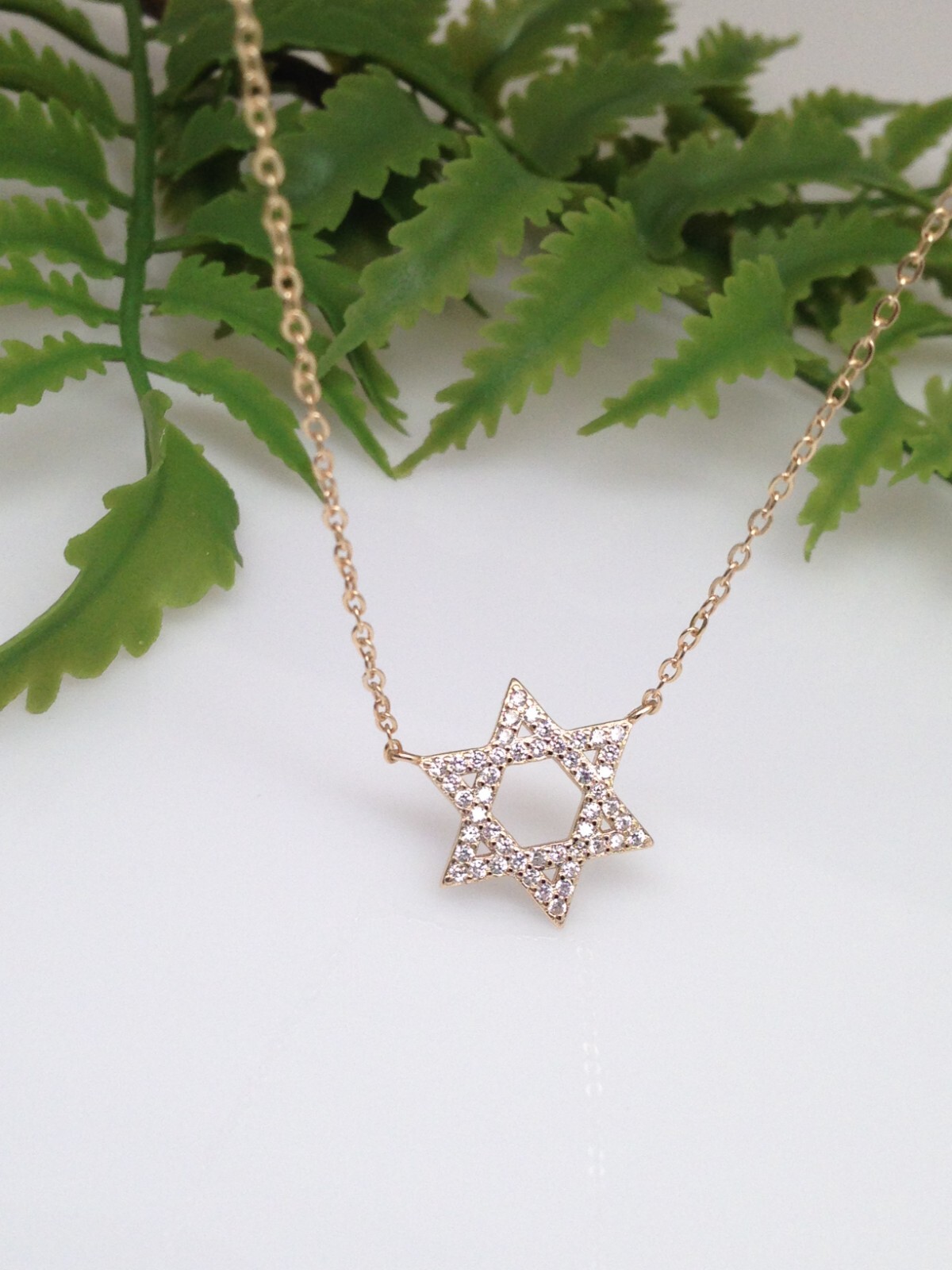 925 Sterling Silver Cz Star of David Pendant Necklace Womens 14.5mm(0.57″) Gold