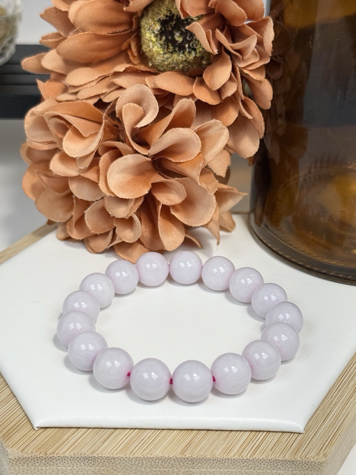 Jadeite Pink Bead Bracelet 11.8MM w/Certificate