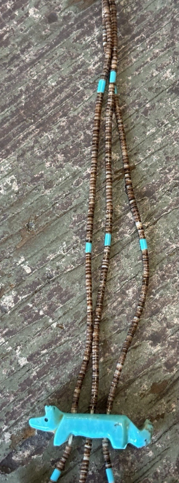 Gorgeous Zuni 3 Strand Turquoise Coral Jet Fetish Necklace Vintage Heishi