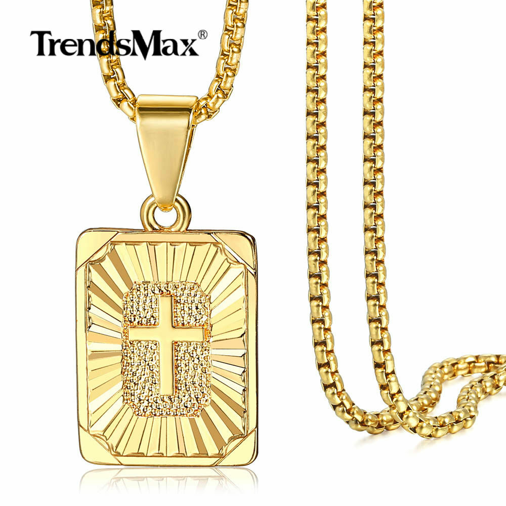 Gold Plated Square Initial Letter A-Z Pendant Necklace 2mm 18-36″ Box Link Chain